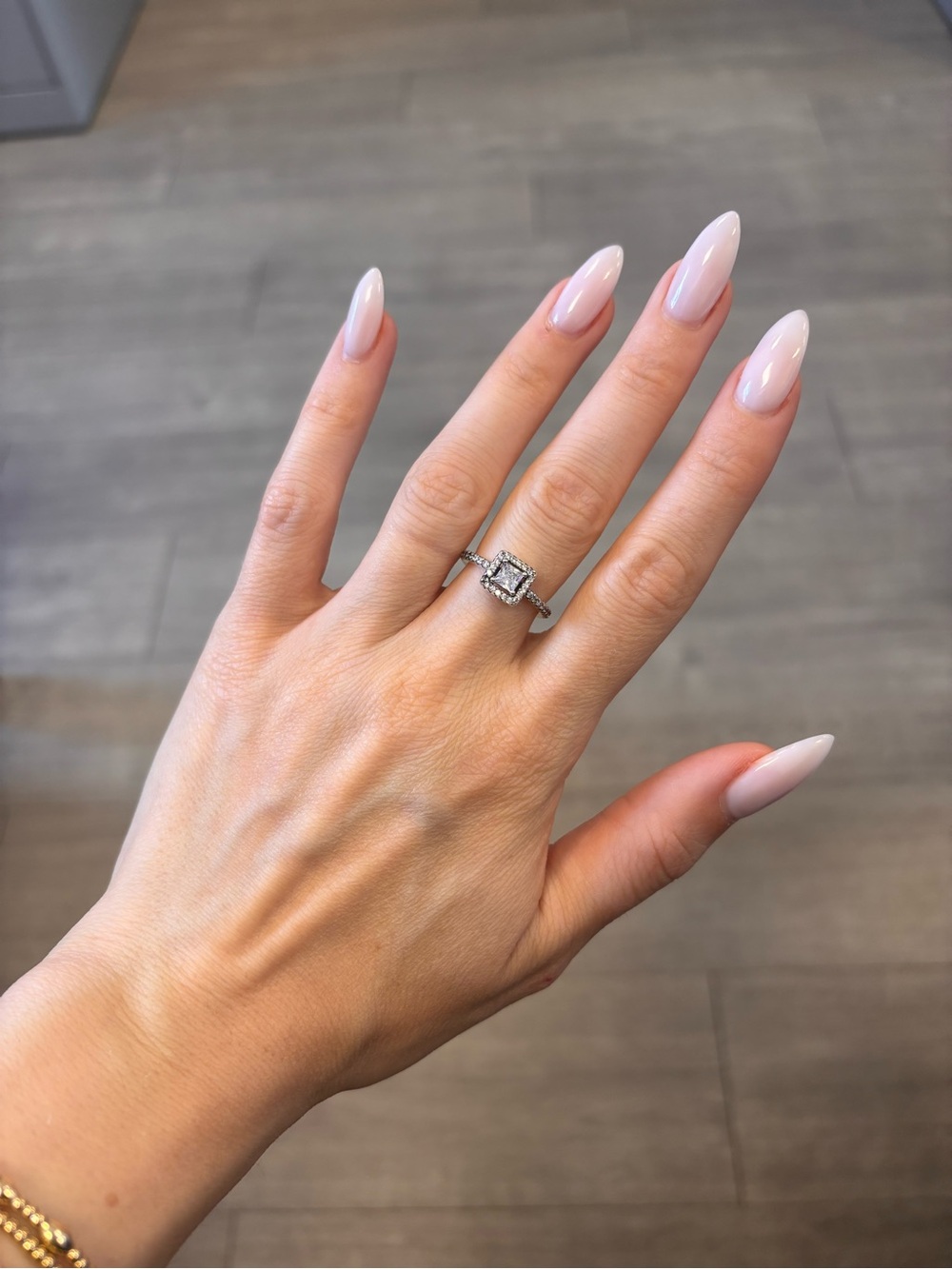 Square Halo Silver Engagement Ring with White Center Stone